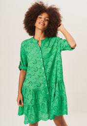 Green Eyelet Mini Shirt Dress