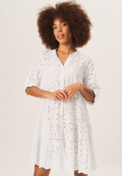 White Eyelet Mini Shirt Dress