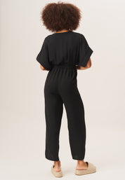 Black Dropped Shoulder Wrap Midi Jumpsuit