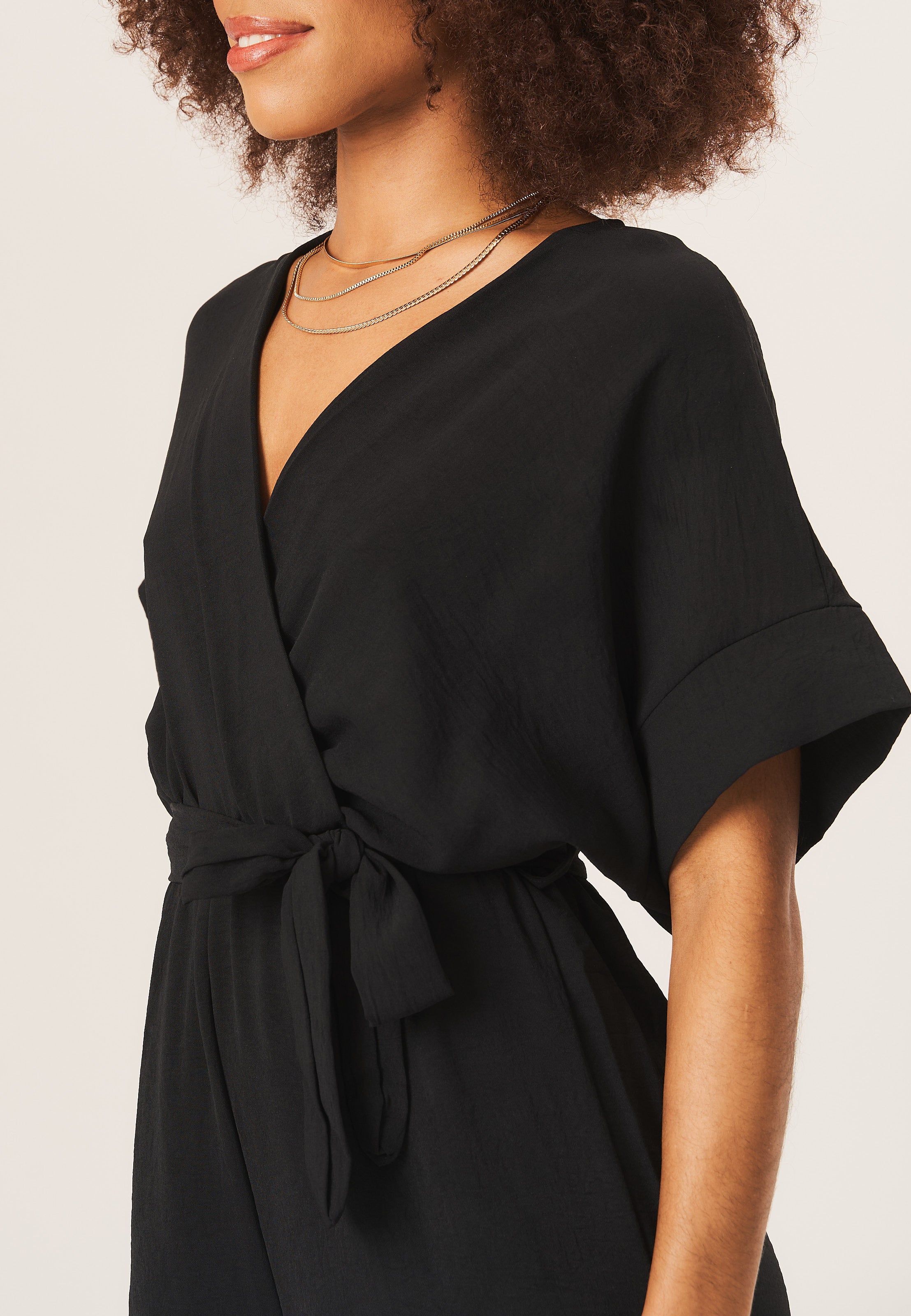 Black Dropped Shoulder Wrap Midi Jumpsuit