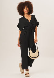 Black Dropped Shoulder Wrap Midi Jumpsuit