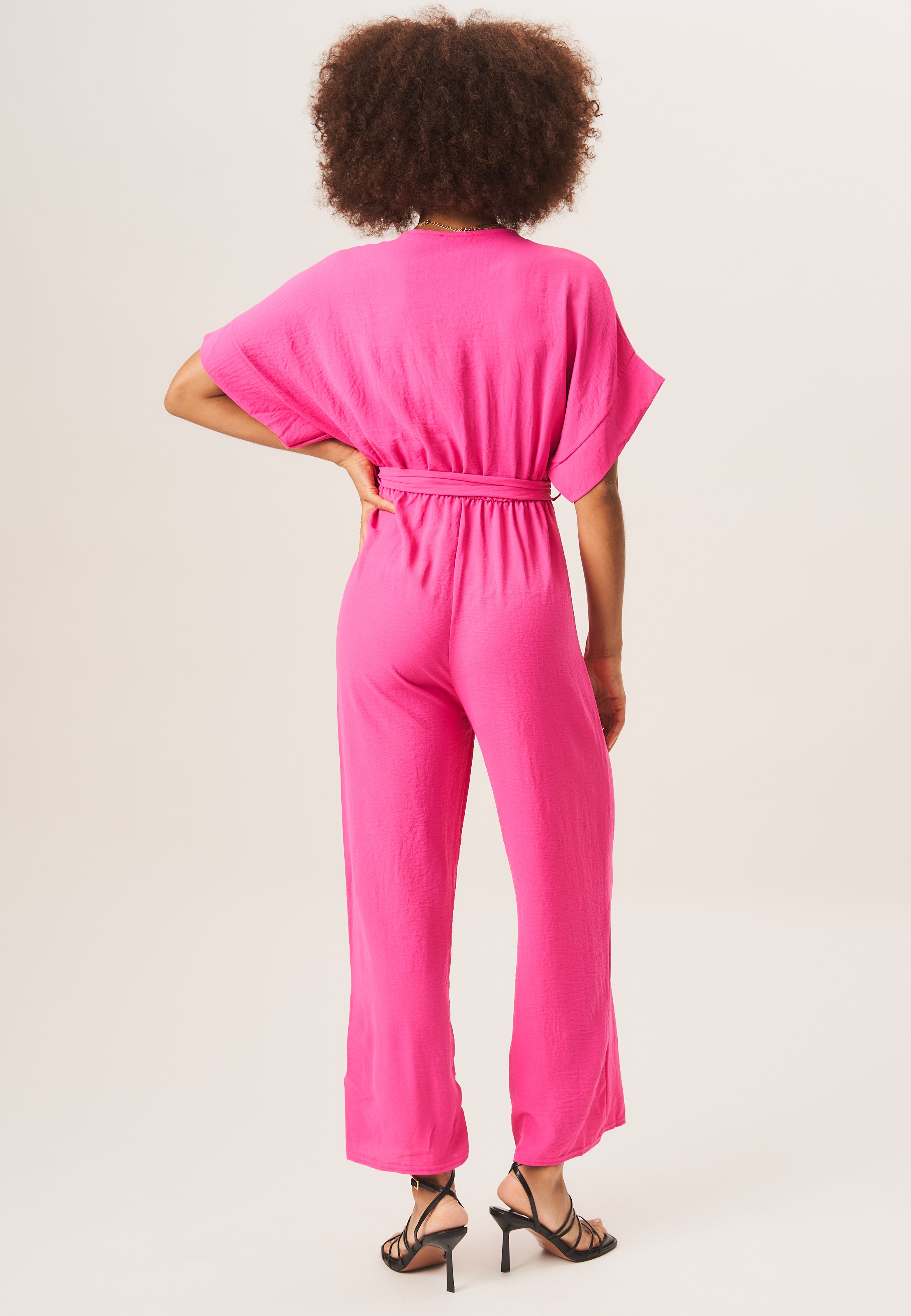 Hot Pink Dropped Shoulder Wrap Midi Jumpsuit