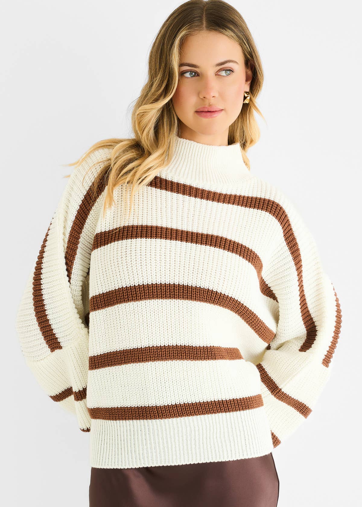 White Chunky Knit High Neck Jumper – View 3 | Gini London