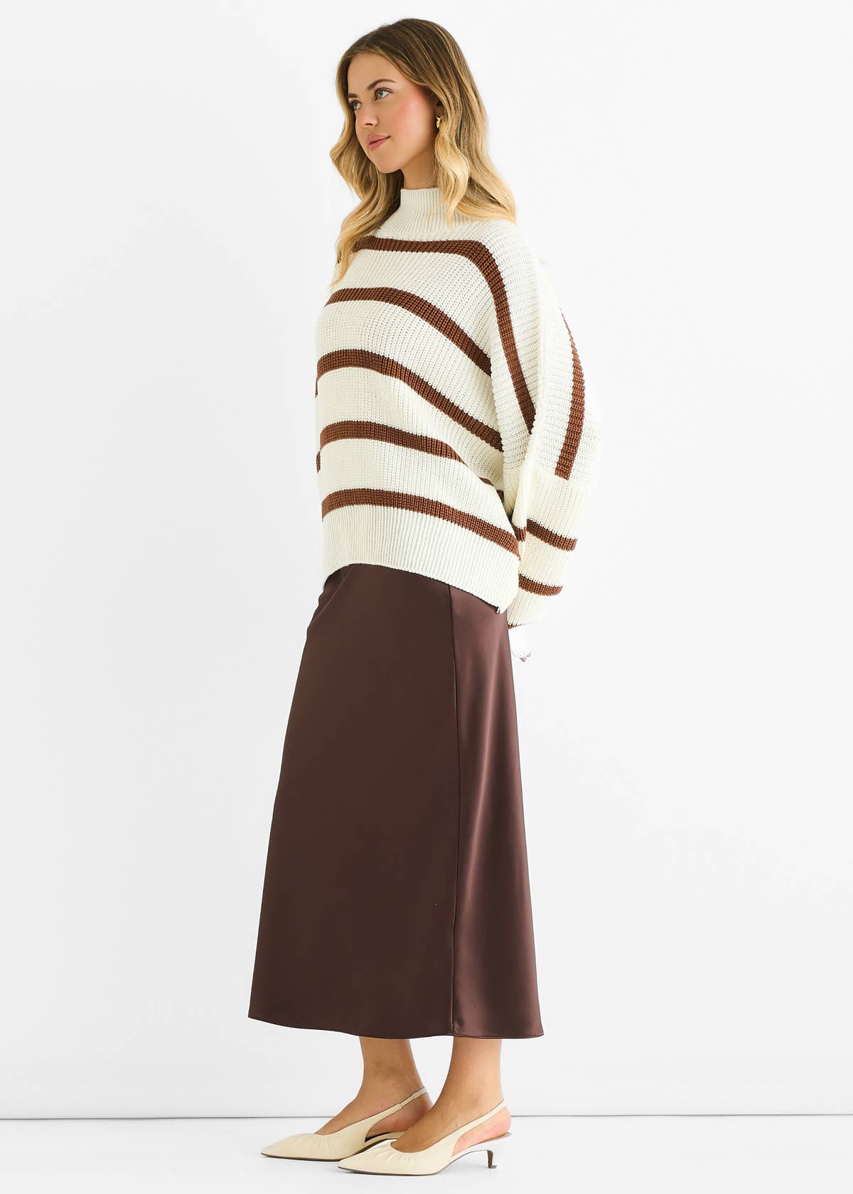 White Chunky Knit High Neck Jumper – View 4 | Gini London