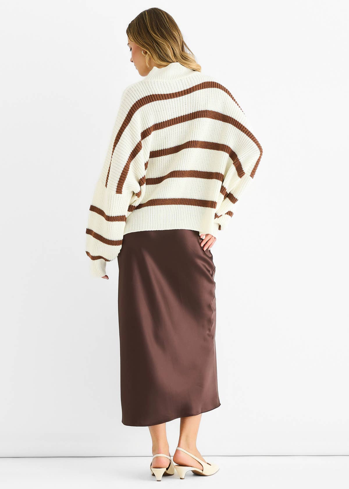 White Chunky Knit High Neck Jumper – View 2 | Gini London