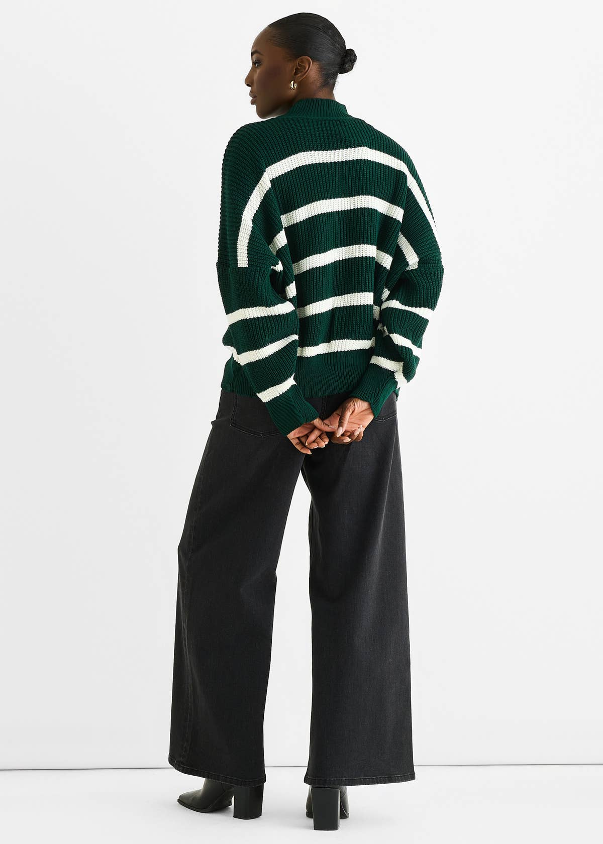 Green Chunky Knit High Neck Jumper – View 3 | Gini London