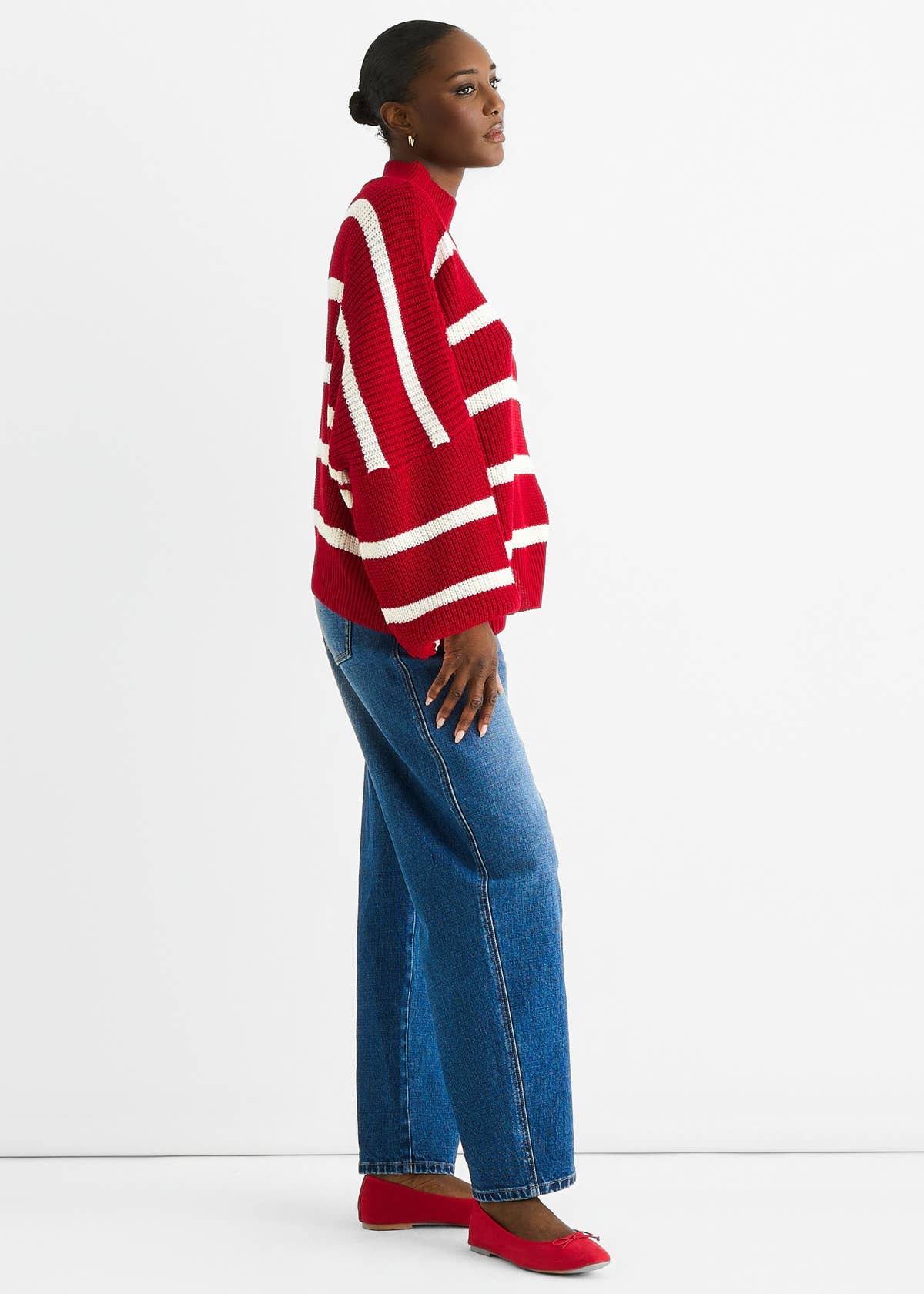 Red Chunky Knit High Neck Jumper – View 4 | Gini London