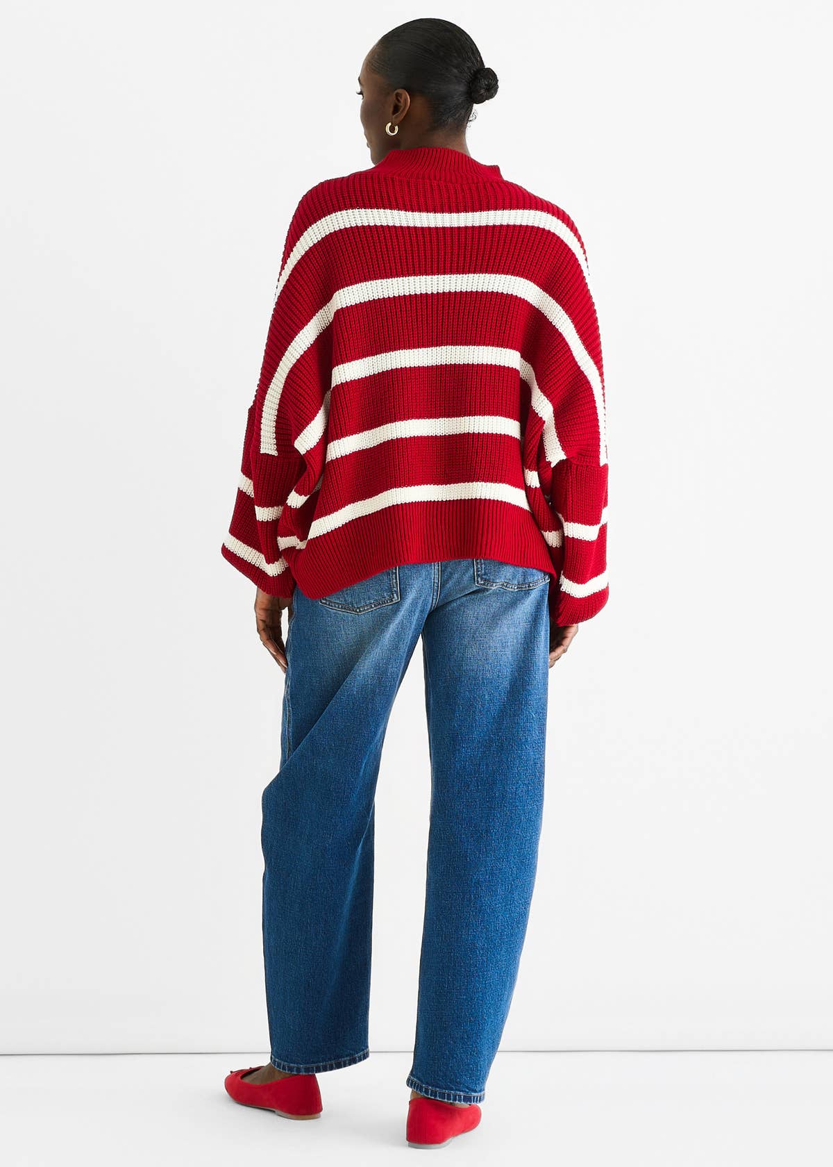 Red Chunky Knit High Neck Jumper – View 2 | Gini London