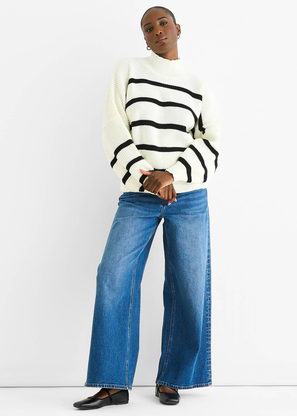 Cream Chunky Knit High Neck Jumper – View 2 | Gini London