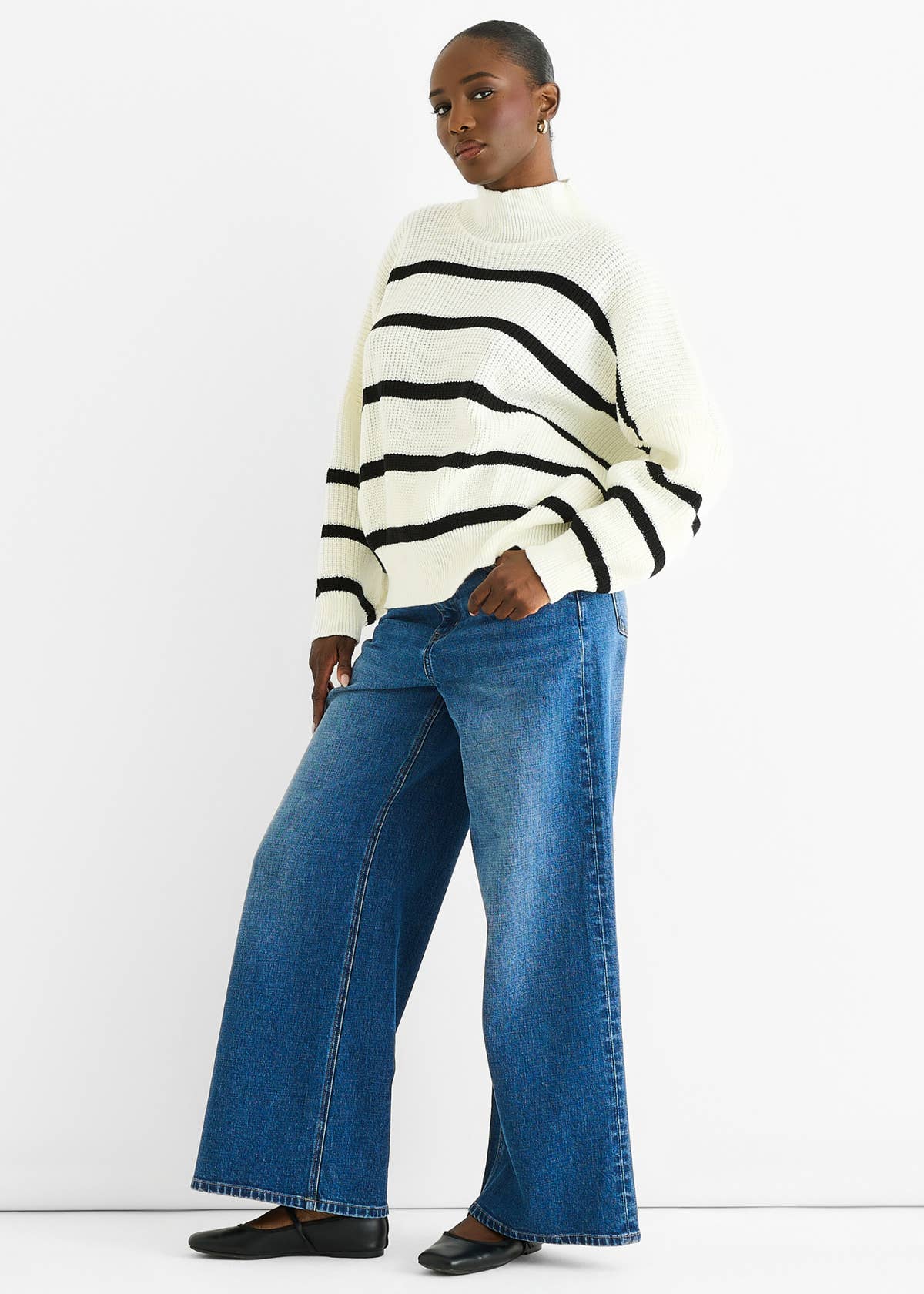Cream Chunky Knit High Neck Jumper – View 3 | Gini London