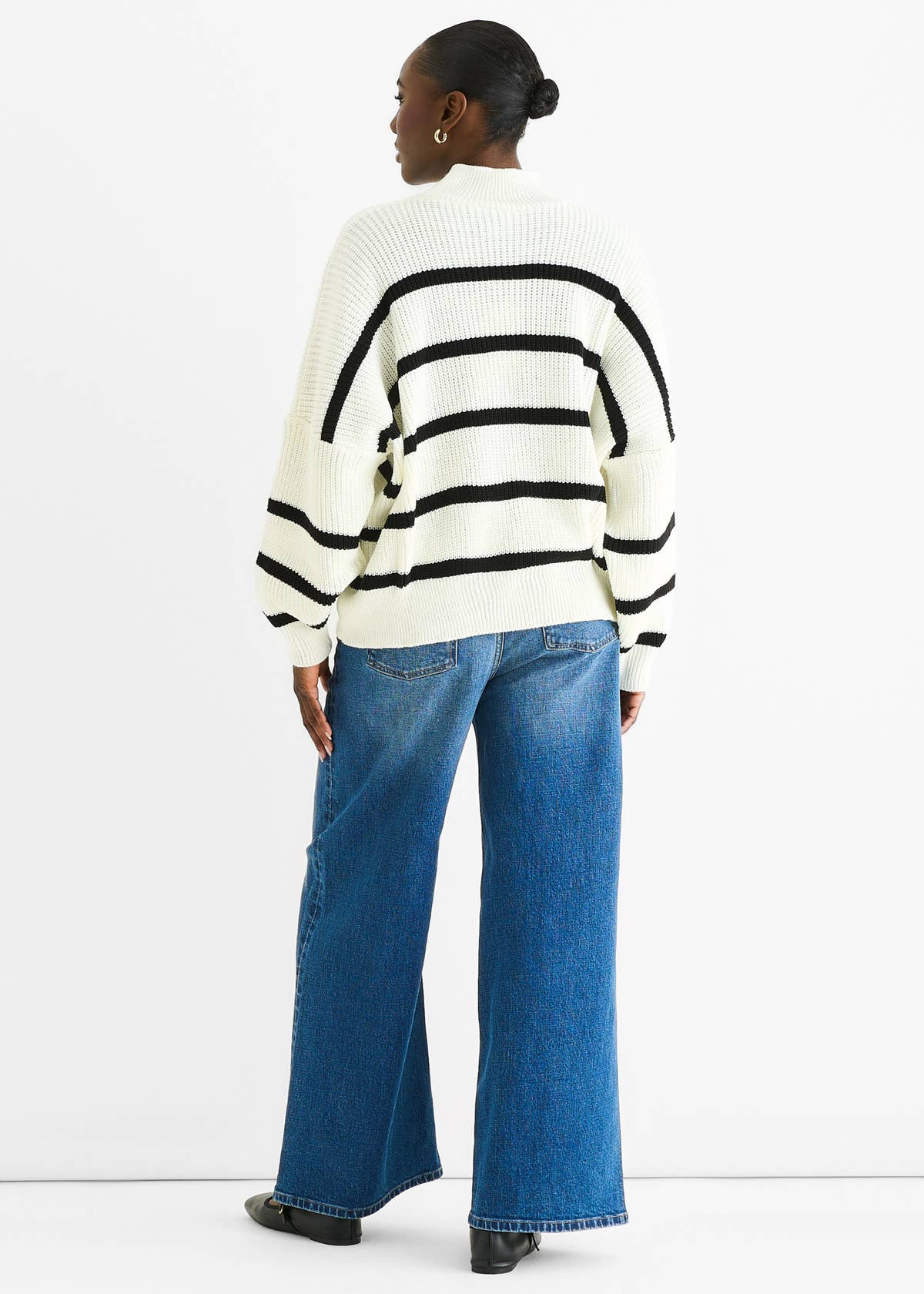 Cream Chunky Knit High Neck Jumper – View 4 | Gini London
