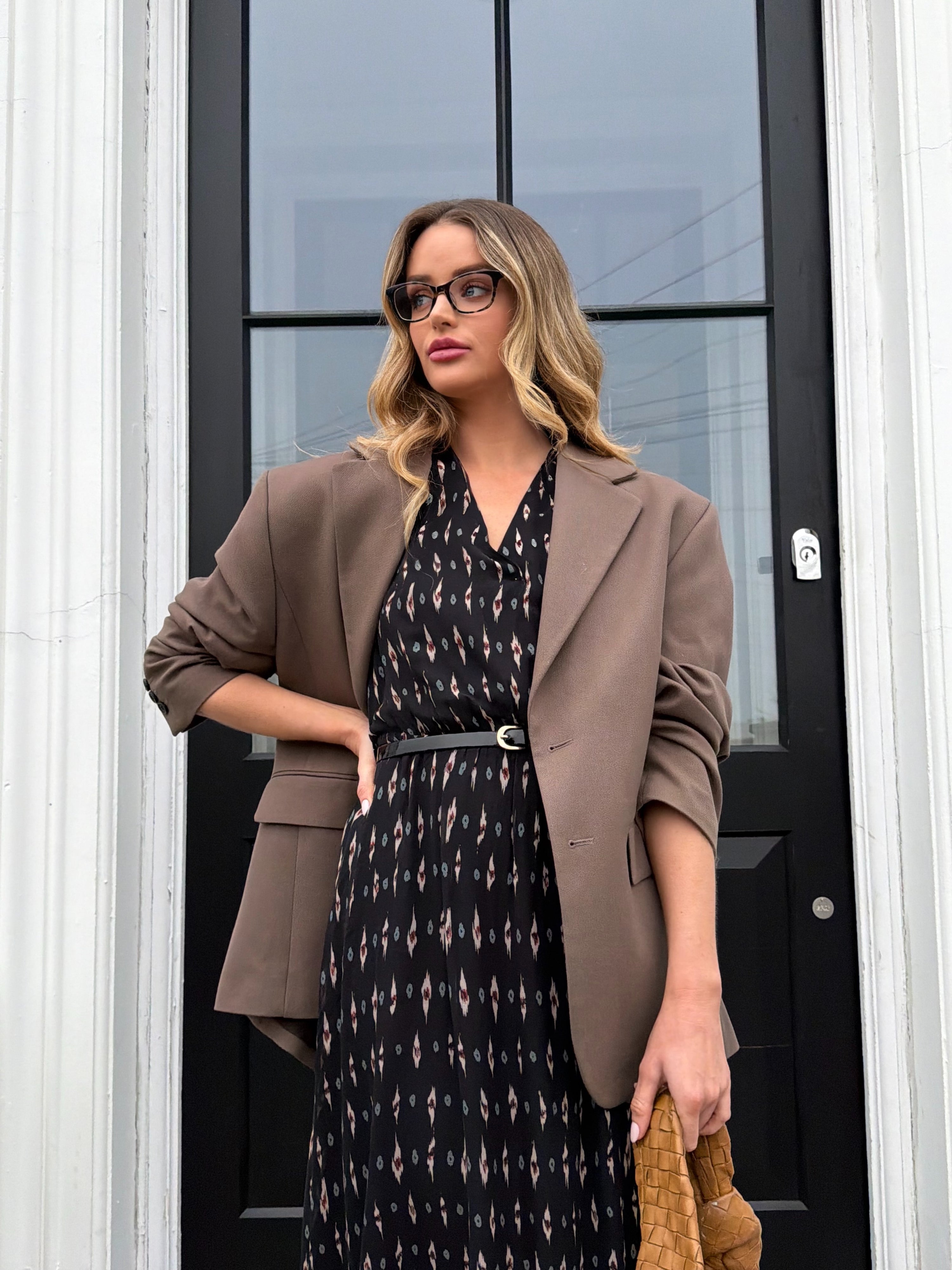 Black Silk Geo Print Midi Dress