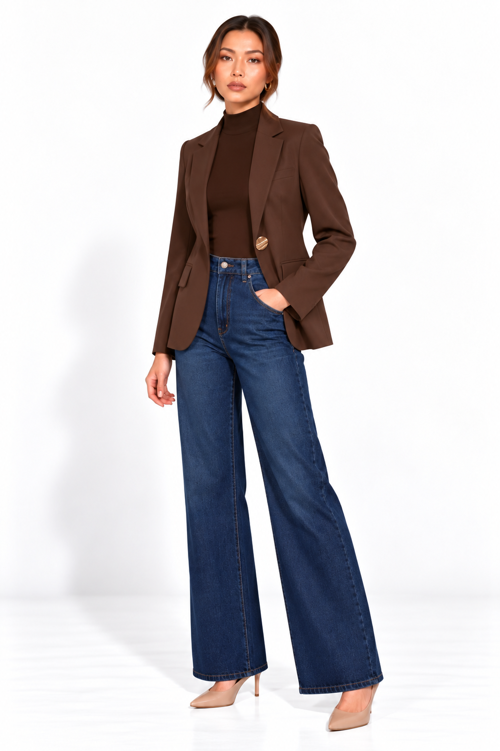 Brown Fashion Tailoring Gold Button Blazer