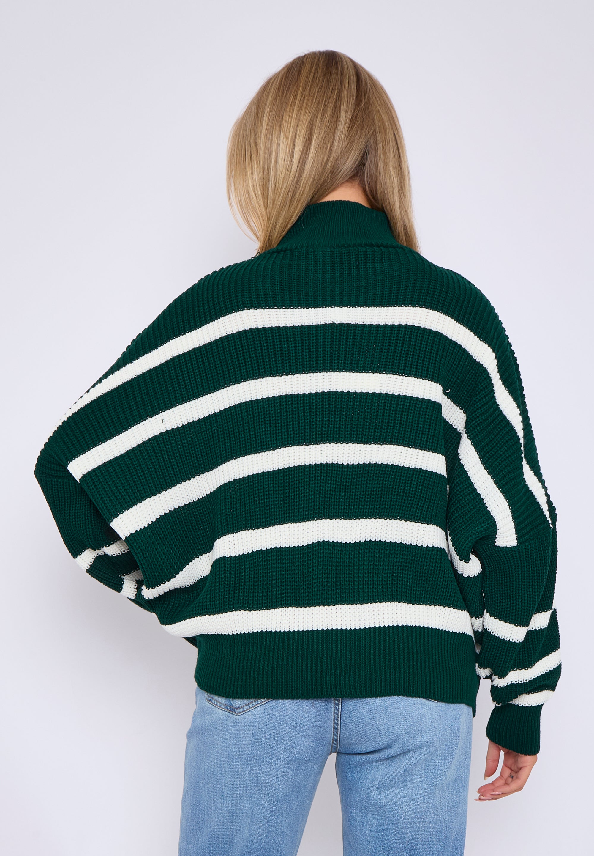 Green Chunky Knit High Neck Jumper