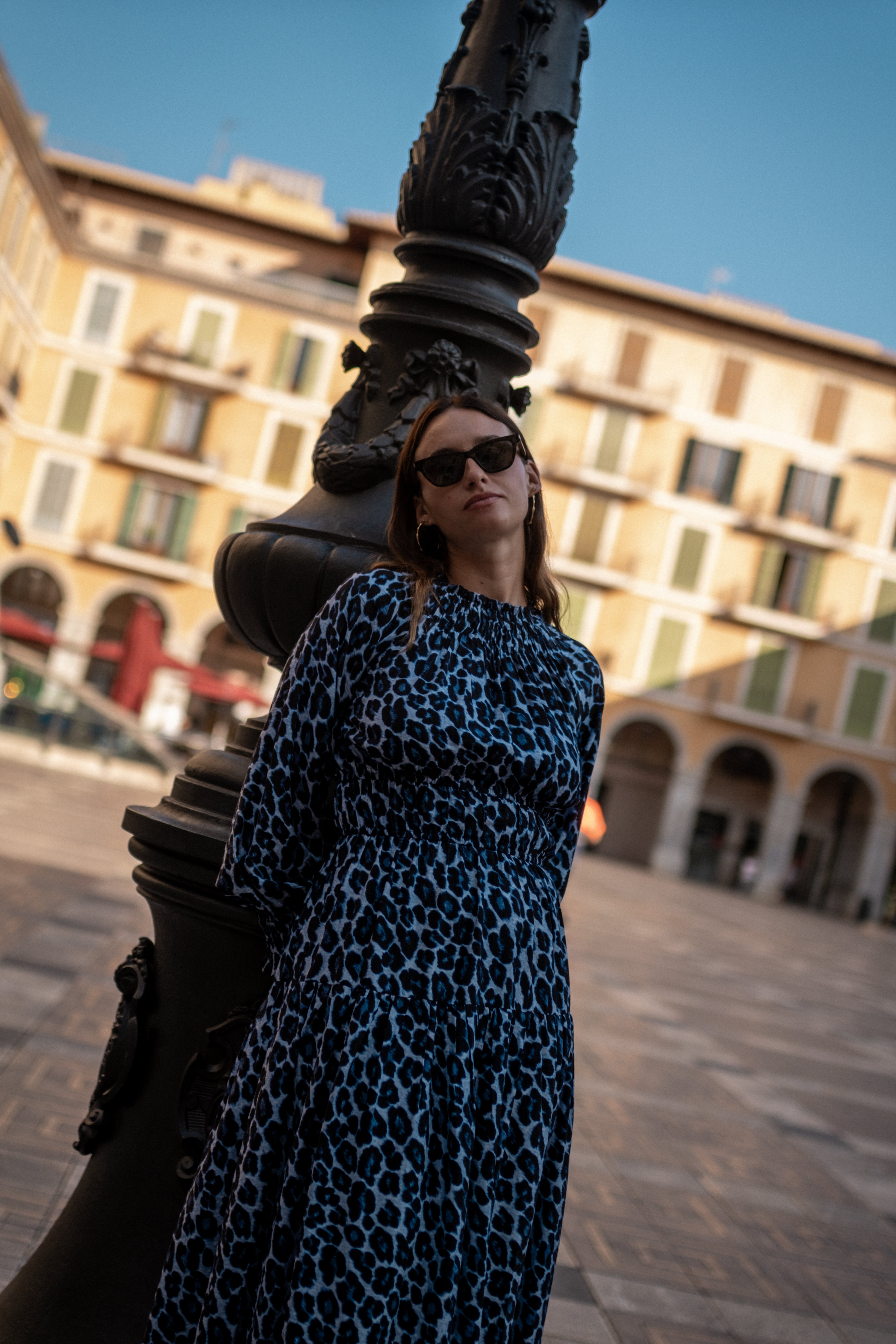Animal Print Shirred High Neck Maxi Dress