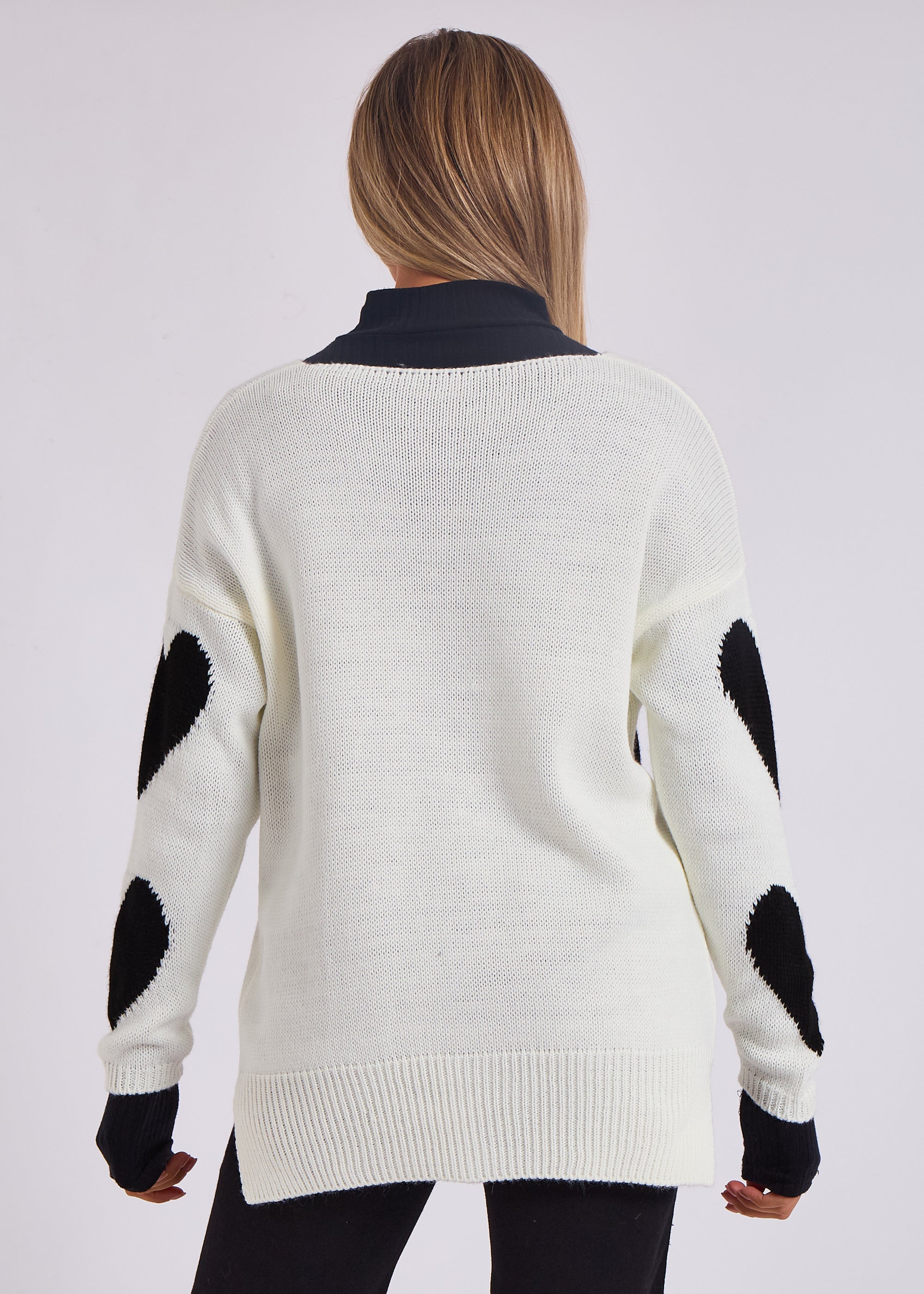 White V Neck Oversized Heart Knit Jumper