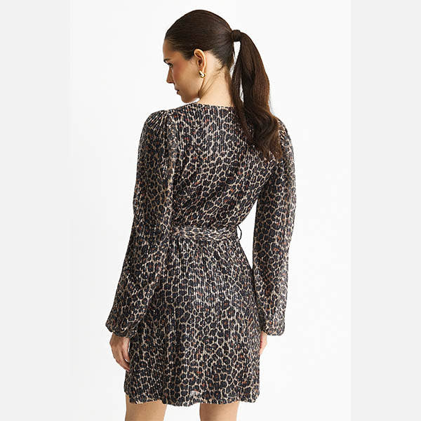 Black Animal Sequin Wrap Elasticated Waist Mini Dress– View 2 | Gini London
