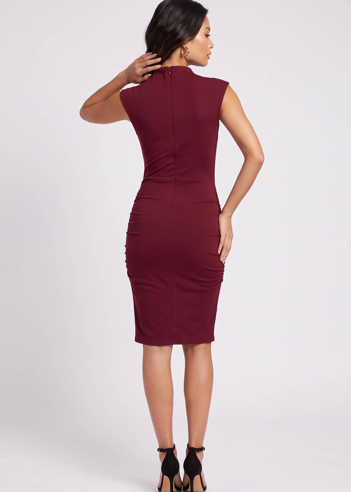 Oxblood Scuba Crepe High Neck Mini Dress