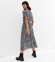 Black Short Sleeve Animal Print Wrap Maxi Dress