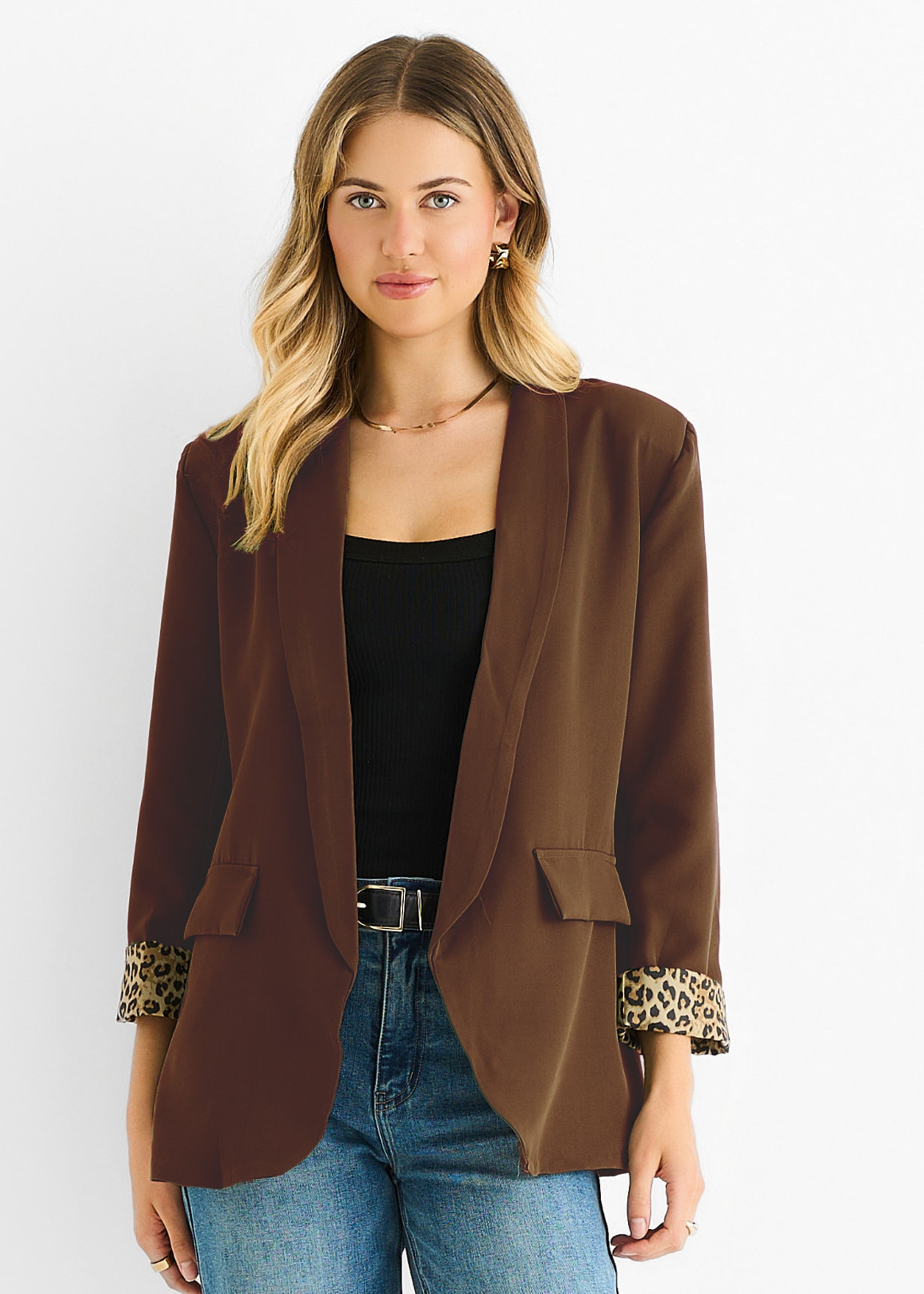 Contrast Animal Edge to Edge Blazer