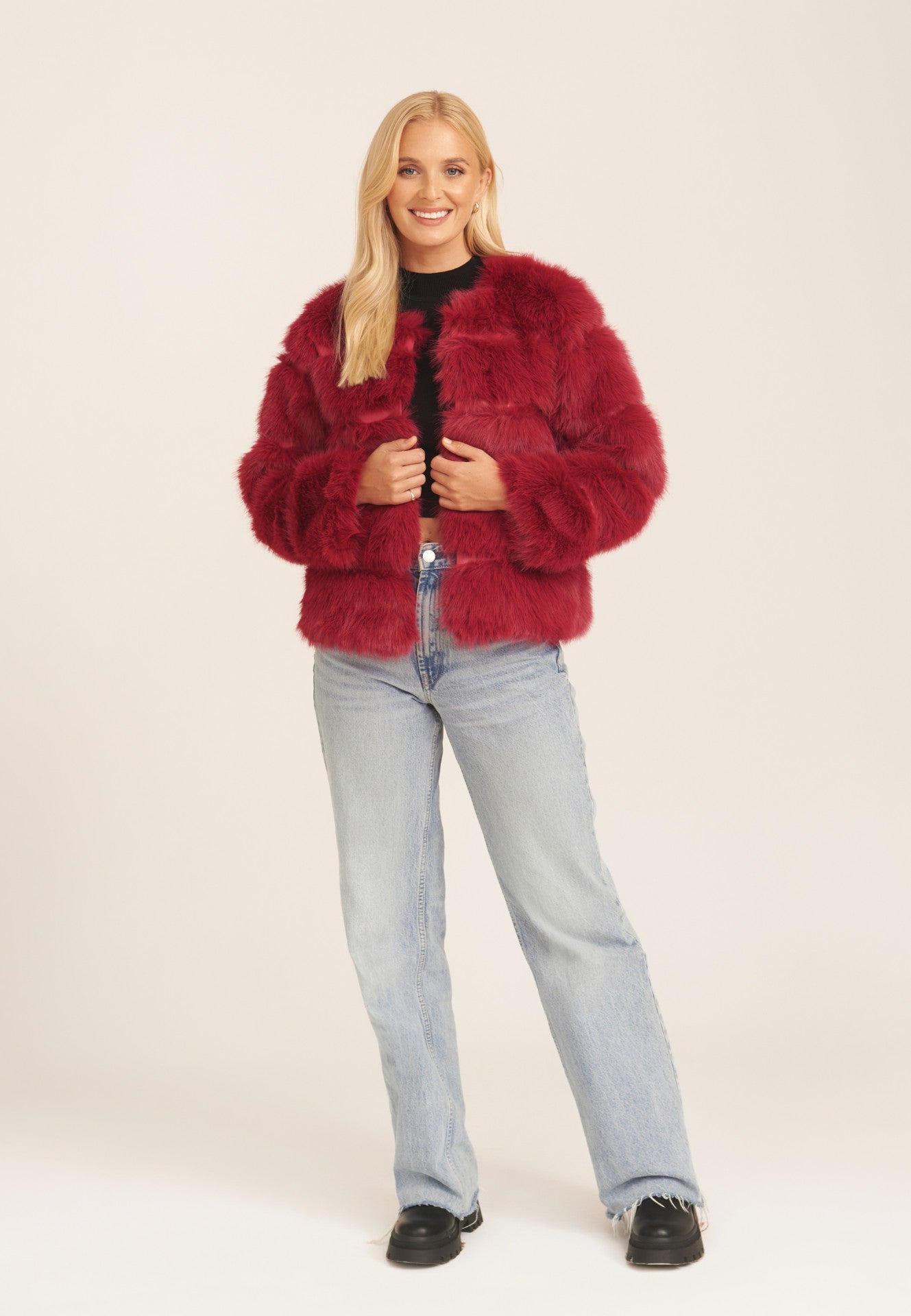 Red Soft Touch Faux Fur Jacket